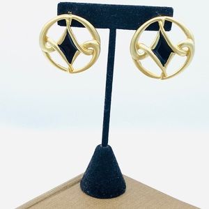 Chunky black & gold vintage pierced earrings NOS